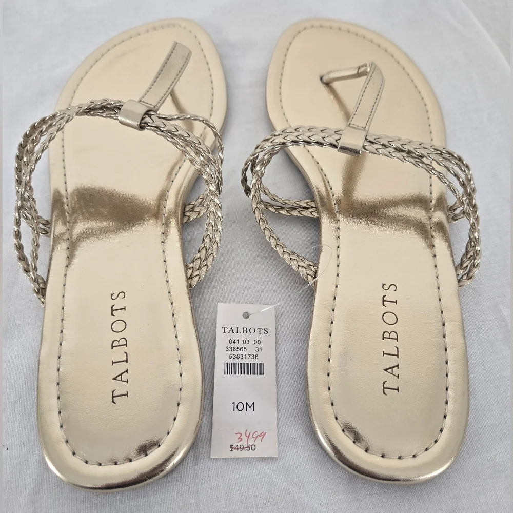 *NWT* Talbots Cece Metallic Gold Braided Sandals Faux Leather Straps, size 10M - Picture 4 of 5